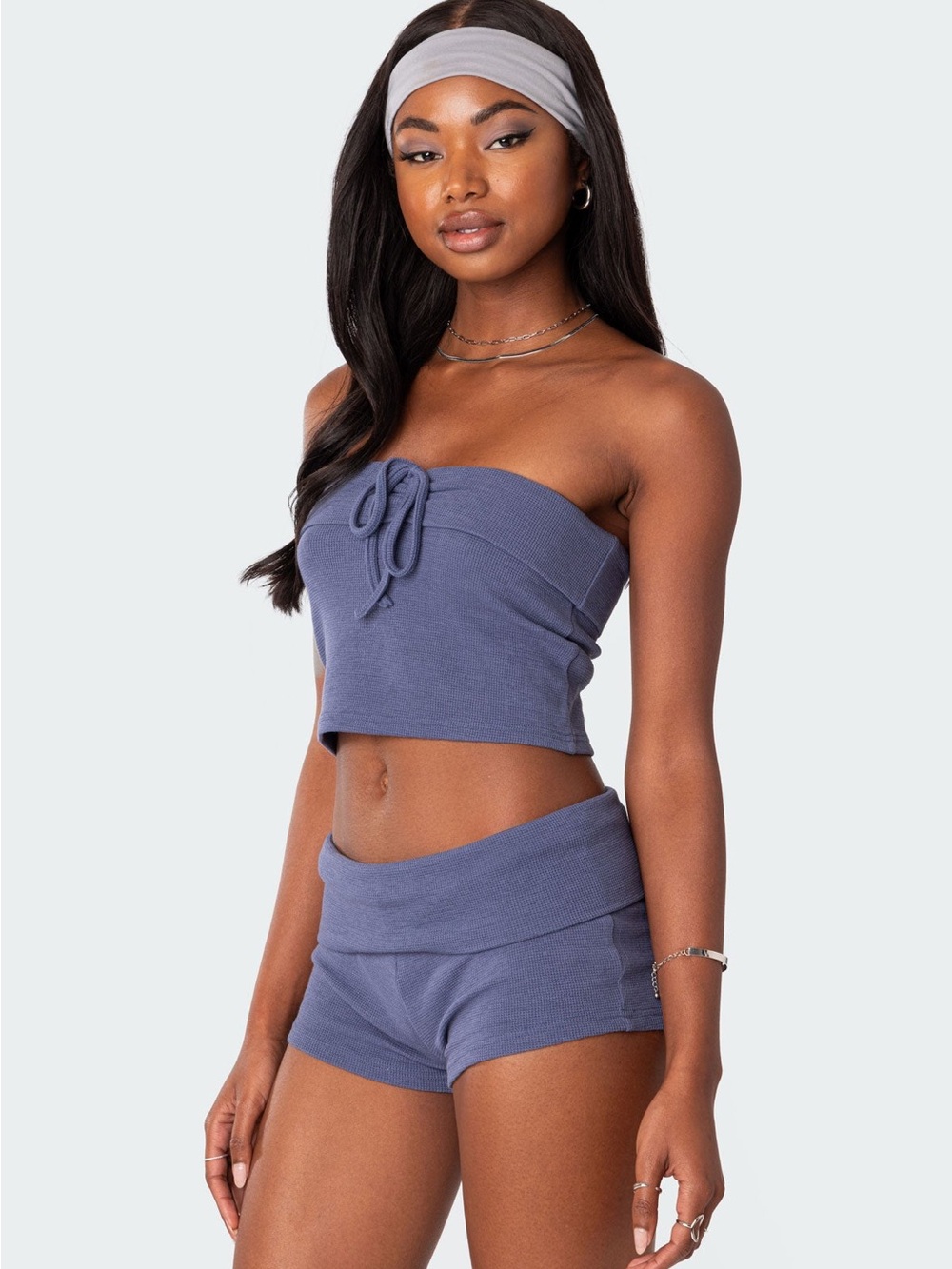 Edikted Foldover Waffle Tube Top